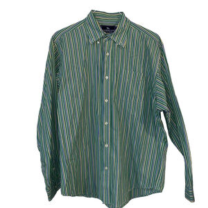 Men's AMERICAN LIVING Green Yellow Striped 100% Cotton Button Down Shirt XL